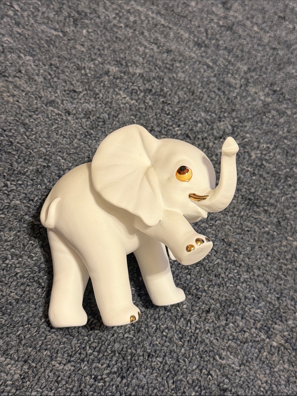 White Ceramic Elephant Sculpture with Gold Accents 22-24K gold